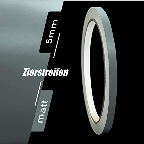siviwonder Zierstreifen selbstklebend Folie Dunkelgrau Grau Matt matt 5 mm x 10 m Rolle Dekorband Auto Motorrad Fahrrad Wohnwagen Boot Pinstripes Klebeband für Konturmarkierung Linien Dekoration Rand