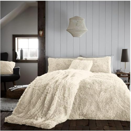 HOMES-LINEN Teddy Bear Fleece Long Fur Cuddles Alaska Luxury Duvet Cover Set Warm Cosy Soft Teddy Bedding Set (Cream, Super King)