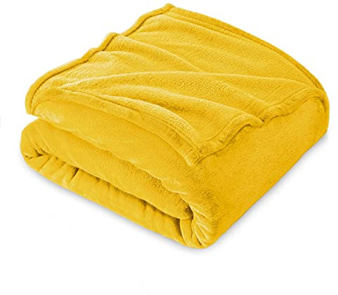 FARFALLAROSSA Kuscheldecke Flauschig 130 x 160 cm - Klein Fleecedecke Sofa Decken Couchdecke - Oeko-TEX - Super Weiche Fleecedecke als Sofaüberwurf - Wohndecke Gelb
