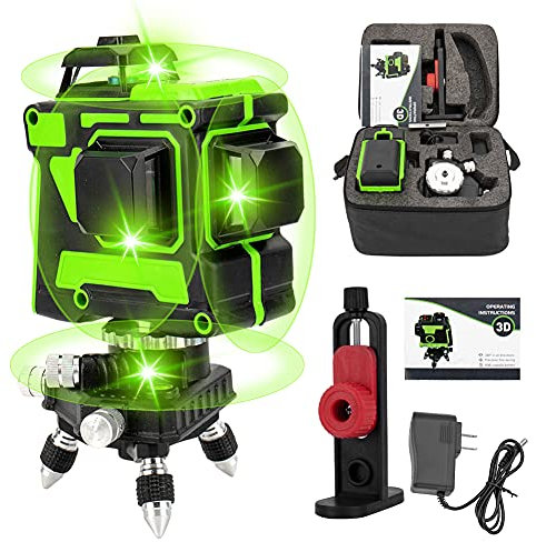 Iriisy Livella Laser Autolivellante Verde 360 12 Linee 3x360° con 2 Batterie Livella Laser a Croce Orizzontale Verticale Generatori di Linea Laser (12 linee)