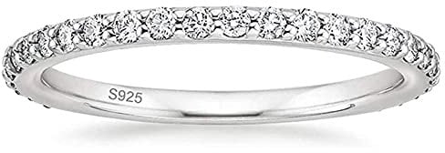 Zakk Eternity Ring Damen Silber 925 Zirkonia Volle Ewigkeitsringe Vorsteckring Schmal Verlobungsringe Eheringe Trauringe Memoire Ringe 2mm Gold Rosegold (Silber,49 (15.6))