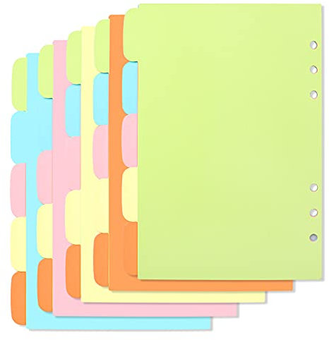 hocadon 25 Blätter/5 Sets Trennblätter A5 6 Loch, 5 Farbige Register, Ordner Register Index Teiler, Register A5 blanko für Ringbuch, Planer, Notizbuch(21 * 14cm)