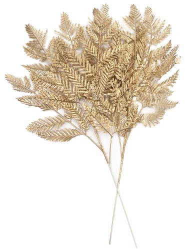 Künstliche goldene Pflanzen für Weihnachtsdekoration, hoch 76.2 cm, künstliche Farnblätter, Simulation persischer Grassträucher, künstliche Sträucher, Tischdekoration – Golddekoration, 2 Stück