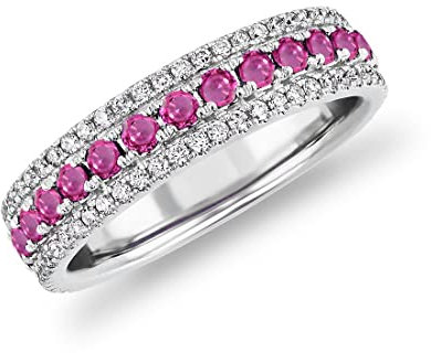 JewelryGift Bague d'éternité en Saphir Rose avec Pierres précieuses en Argent Sterling 925 Bagues de fiançailles solitaires Pierre de Naissance pour Femmes et Filles Taille : V