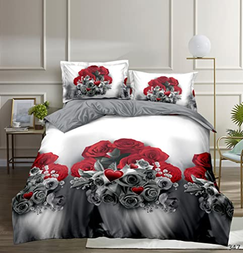 PRIME LINENS 3D Duvet Cover Set 4 Piece Microfiber Printed Design Quilt Cover Bedding Set with Pillow Cases and Extra Fitted Sheet Machine Washable (Double 4 Piece, 3D Printed 347)