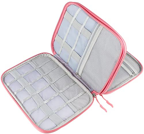 Teskyer Kabel Organizer Tasche, Universal Travel Kabeltasche, Wasserdichte Multifunktional Reisezubehör, Urlaub Must Haves Kabeltasche für Ladegerät, Handy, Powerbank, Festplatten, 24 x 17 cm (Rosa)