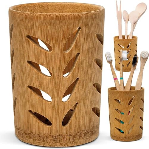 Porte-brosse à dents en bambou pour tasse de bain avec drainage à séchage rapide tasse de bain porte-dentifrice tasse dégradable