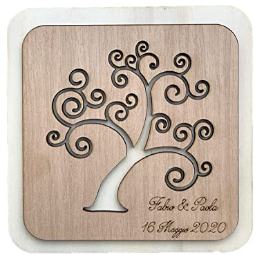 Idea's Cottage. Bomboniera matrimonio personalizzata sottopentola albero della vita in legno. 5 pezzi. Bomboniere utili economiche originali personalizzate