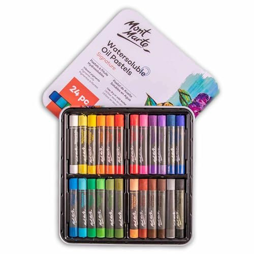 Mont Marte Ölpastellkreide Set – 24 Stück – Wasservermischbare weiche Ölkreide – Intensive Farben, hohe Pigmentierung – Ideal für Malerei und Zeichnungen