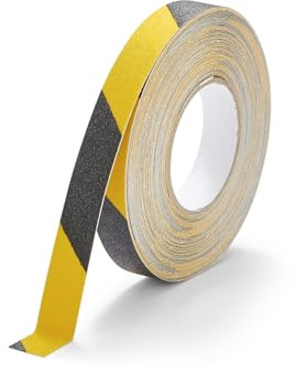 Durable DURALINE GRIP Non-Slip Floor Tape - Self-Adhesive Marking Tape with 25mm Thickness and 15 Metres in Length - Ideal for Stairs, Ramps, etc. - Yellow & Black | Self-adhesive, non-slip R13 according to DIN 51130, for stairs, ramps and floors indoors and outdoors