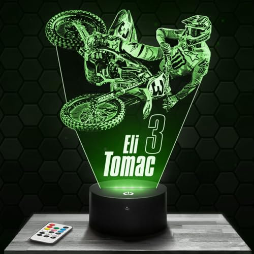 Nachttischlampe - Touch-Nachtlicht Moto cross E. Tomac 3D-LED-Lampe Illusion, Geschenkidee Weihnachten Geburtstag Junge und Mädchen Nachttischlampe Kinder- oder Erwachsenenzimmer
