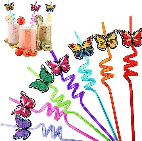 Schmetterling Trinkhalme 14 StüCk Party Spiral Cartoon Strohhalme Lockige FüR Kinder Cocktails Geburtstag Tier