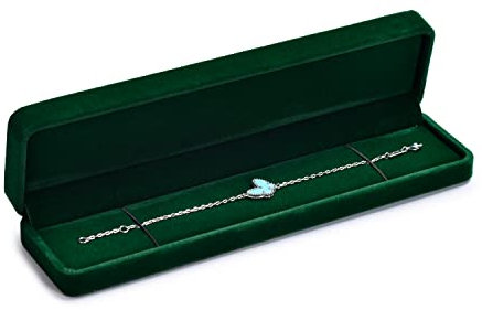 Oirlv Jahrgang Grün Samt Lange Kette Box Aufbewahrungsbox Geburtstag Geschenkbox zum Valentinstag Jubiläum,Zähler Schmuckdisplay