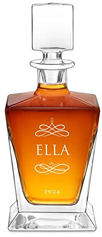 Maverton Whiskey Decanter for Women, Elegant Item for Mum, Madame | Personalised Liquor Dispenser for her, Whisky Carafe for Birthday, Engraved Glassware for Christmas, for Anniversary