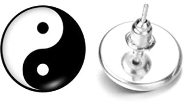 Yin & Yang Ohrringe erhältlich in Clip-on, Stud & Drop Stil., 1.2cm x 1.2cm, Edelstahl