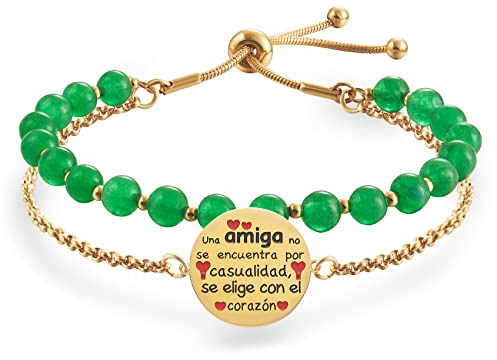 LParkin Doble Cuenta Pulseras Amistad Acero Inoxidable, Pulsera Niña Personalizada Verstellbar, Regalos Cumpleaños Original, Oro, 17+5cm, Edelstahl
