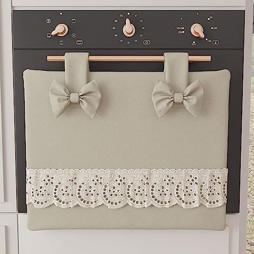 PETTI Artigiani Italiani - Copriforno, Copriforno Elegante, Copriforno Shabby Chic in Tinta Unita con Balza in Pizzo Sangallo e Fiocchi, Copriforno in Cotone, Copriforno 50x42cm Beige