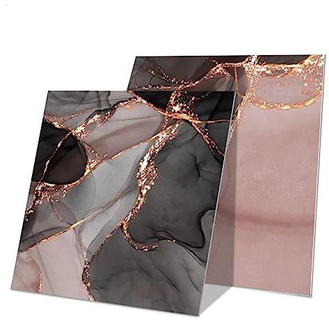 Hiseng Adesivi per Piastrelle per Mobili e Pareti, Stampa da Marmo Impermeabile Adesivo da Parete Autoadesive Rotoli Carta per Cucina Bagno Casa Decorativo, 20x20cm (Rosa Antracite,48 Pezzi)