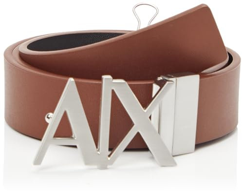 Armani Exchange Men's Essenial, Double face, Metal Logo Plaque Belt, Multicolor, 34