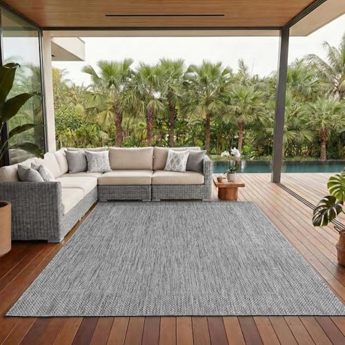 Outdoor Teppich Wetterfest Einfarbiges Design Terrasse Balkon Teppich Küche Garten Sisal-Look Küchenteppich Läufer Flur, Größe: 140 x 200 cm, Farbe: Silber