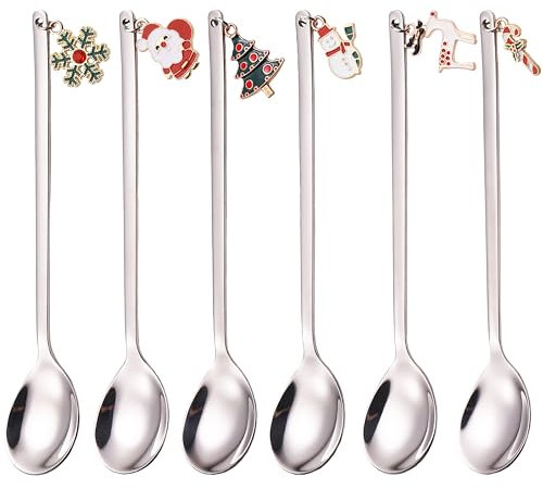 PBIEHSR Weihnachtsgeschirr Set, Geschirr Weihnachten Weihnachtslöffel Kaffeelöffel Edelstahl Kaffee Weihnachten Löffel, Weihnachtsteller Dessertlöffel, Teelöffel (silbrig)