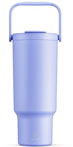 Meoky 40 oz Tumbler with Handle and Straw, Insulated Water Bottle, Stainless Steel Travel Mug, Keeps Cold for 34 Hours, 100% Leak Proof, Fits in Car Cup Holder (Lilac)