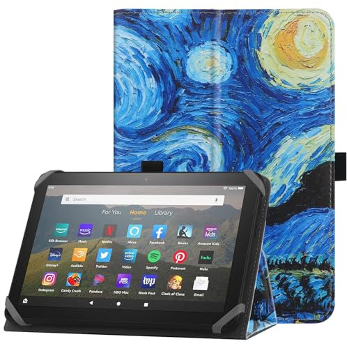 HoYiXi Custodia universale per 7-8 pollici tablet Fire HD 8 2020/2022 e Fire HD 8 Plus 2020/2022 con supporto e Cover per cinturino da polso per 7-8 Samsung Lenovo Android tablet - notte stellata