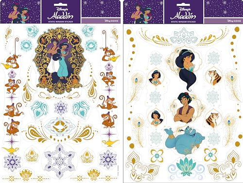 Fensterbilder Aladdin Sticker Disney Klebebilder 30x40cm 2 Bögen selbsthaftend ohne Kleber statische Fenstersticker (Aladdin)