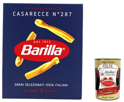 Italian Gourmet Pasta Casarecce Nr. 287 italienische Nudeln 20 x 500g | Formato corto rigato, trafilatura tradizionale; ideal für Saucen, Gesamtnettogewicht 10 kg + Kostenlos Polpa 400g