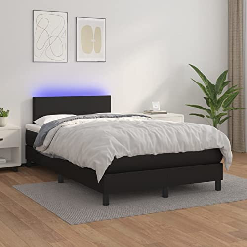 NITCA Boxspringbett 120 x 200 cm mit Matratze und Led Bett Komplett Polsterbett 120 x 200 cm Mit Matratze Bett Mit Led Boxspringbett Led Schlafzimmerbett Doppelbett Komplett Schwarz-16 Kunstleder