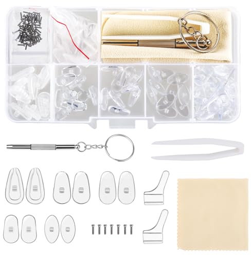Brillen Reparatur Set mit Brillen Nasenpads Schrauben Pinzette Reinigungstuch für Brillen, Weiche Silikon Brillen Brillenpads Einschraubbare Brillen Nasenpads Ersatzwerkzeug