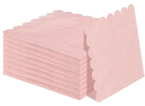 50 Stück 3-lagige hellrosa Einweg-Servietten, gefaltet, 12,7 x 12,7 cm, gewellt, Cocktail-Servietten, Papierservietten für Abendessen, Hochzeit, Geburtstag, Party, rosa Dessertservietten