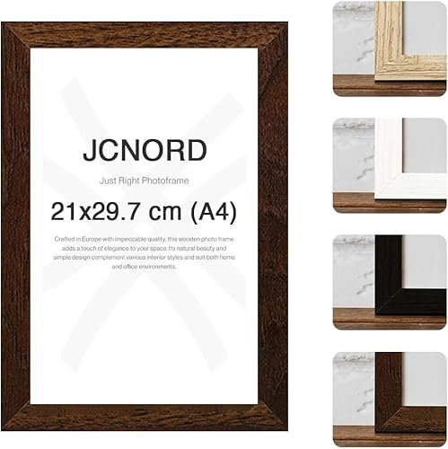 JCNORD MDF Cornice Portafoto in Legno di Noce A4 (21x29,7 cm) con vetro Acrilico Infrangibile | Cornice Portafoto Moderna per Pareti e Tavoli