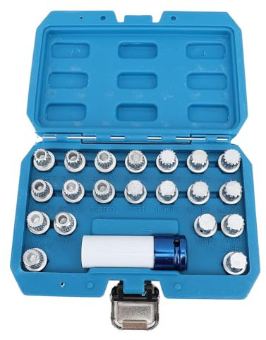 KIMISS 21-teiliges Radsicherungs-Radmuttern-Entferner-Werkzeug-Set 36 1 300 Diebstahlsicheres Radmuttern-Entfernungswerkzeug mit 1/2-Zoll-Antriebsadapter aus Verchromtem Stahl