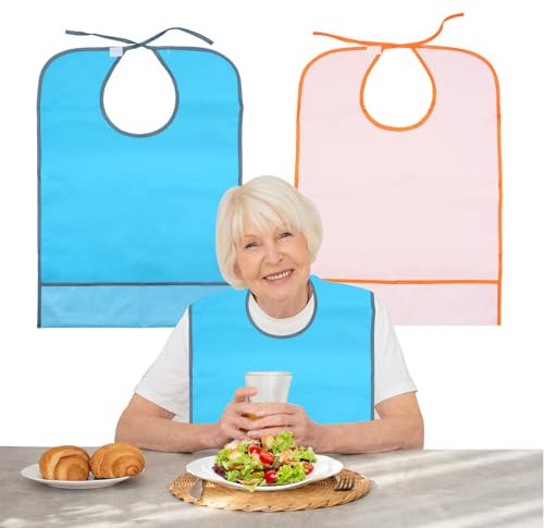 Scettar 2 Stück Lätzchen für Erwachsene, Schlabberlatz für Erwachsene Reusable Lätzchen für Senioren,Washable, Adjustable, Waterproof latz für Senioren Erwachsene