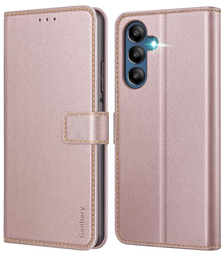 Ganbary Coque pour Samsung Galaxy A15 4G/5G, [Housse en Cuir PU Premium] [Etui à Rabat] [Pochette de Portefeuille], Étui de Protection pour Samsung Galaxy A15 4G/5G - Or Rose