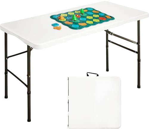 Bblife Tragbarer, faltbarer Veranstaltungstisch aus Kunststoff, Pinik-Campingtisch mit 2 verstellbaren Höhen, für drinnen und draußen, robuster Nutztisch mit Tragegriff, Schloss für Party, Büro, 136