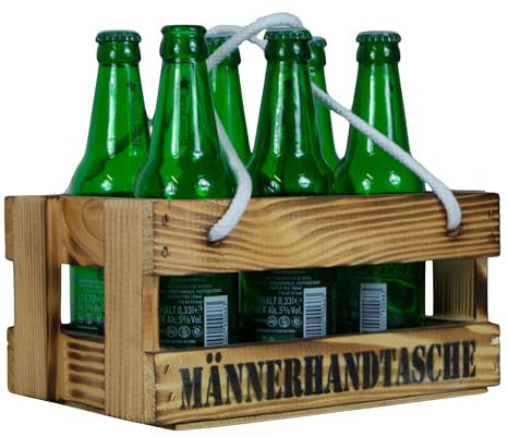 Bierträger mit Griffbändern Männerhandtasche in geflammt mit Platz für bis zu 6 Getränke Bierkiste Holzkiste kleine Tragetasche