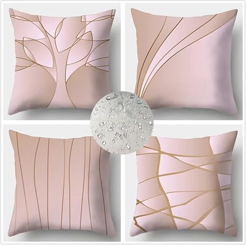 Wasserdichte Kissenhülle Für Den Außenbereich Kissenbezüge 45x45cm Kissenhüllen 4 Stück Nordic Pink Dekorativ Leinen Atmungsaktiv Kissenbezug Für Garten Terrasse Vorbau Balkon Sofa Kissen E-507