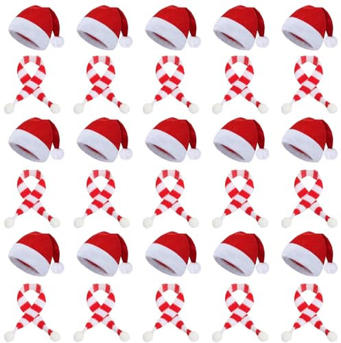 30-teiliges Mini-Weihnachtsmütze und Mini-Schal, Lutscherhut, Flaschenverschluss, Dekoration für Tasse Besteck Flasche,DIY Xmas Home Party Tischdekoration,Candy Covers für Kinder Kinder Craft