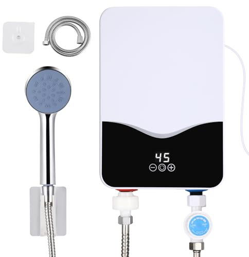 Electric Water Heater, 5.5kw Waterproof Instant Water Heater with 304 Stainless Steel Heating Core and Led Temperature Display,Instant Water Heater for Kitchen Bathroom Shower Washbasin, Hotel