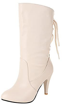 Stivali con Tacco Stivali da Donna Alti sopra al Ginocchio di Pelle Texani Bianchi Stivaletti da Donna con Tacco Stivali Equitazione Donna Stivali Alti Fino al Ginocchio