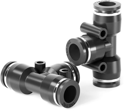 TAILONZ PNEUMATIC Raccords en T noir 6MM OD en plastique Push to Connect 3 Ways Tube Connect Push Fit Push Lock PE6(Pack de 10)