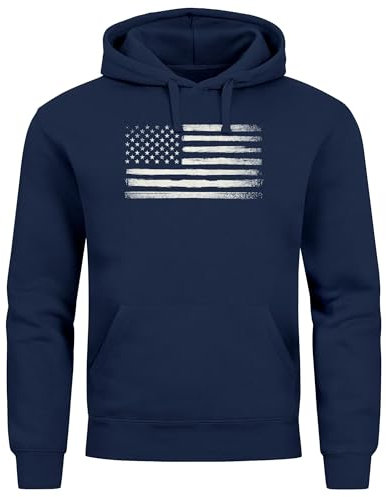 Neverless® Hoodie Herren USA Flagge Print Retro Style Männer Fashion Streetstyle Navy S
