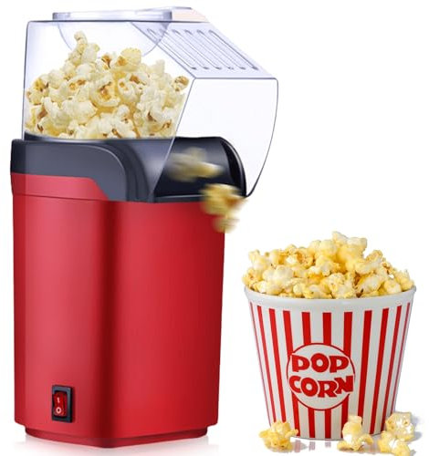 1200w Popcornmaschine Klein, Popcorn Maker mit Mais-Messlöffel, Mini Popcornmaschine, One-Touch-Bedienung 1 Minuten, Popcorn Machine Popcornmaker Heißluft Popcornmaschine, für Zuhause Filme(Rot)