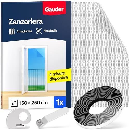 GAUDER Fliegengitter für bodentiefe Fenster - Insektenschutz ohne Bohren - Fliegengitter mit Klettband - Fliegennetz aus Polyester - Mückennetz & Moskitonetz für Fenster & Tür (150 x 250 cm - schwarz)