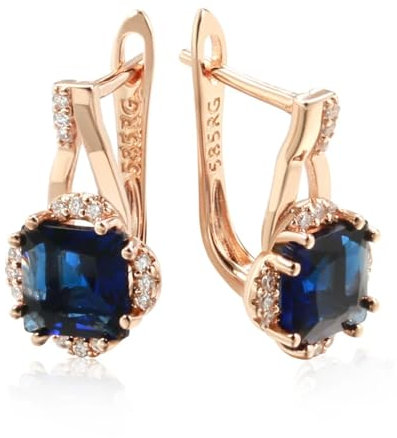 BISONBLUE Ohrringe Damen Ohrhänger Ohrstecker Modische Kristall Blume Geometrische Blau Zirkon Frauen Ohrringe Vintage Luxus Zubehör Bluezircon