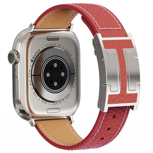 Cinturino magnetico in pelle compatibile con Apple Watch Ultra Band 49 mm, 46 mm, 45 mm, 44 mm, 42 mm, 41 mm, 40 mm, 38 mm, cinturino di ricambio per donne e uomini, iWatch Ultra 2/Ultra/SE/Series