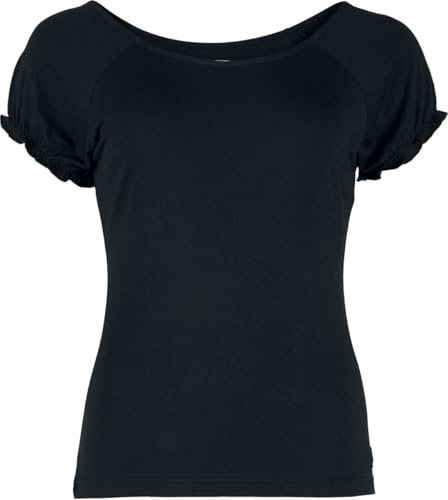 RED by EMP Damen schwarzes Basic T-Shirt mit kleinen Rüschen aus weichem elastischem Material