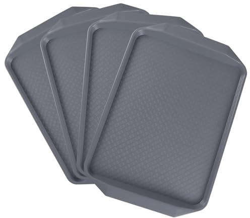 Waikhomes Tableware Grey Rectangular Serving Tray 42.5 x 30cm, Reusable Non Slip Surface Platter for Food and Drinks, Heat Resistant Stackable Tray for Bars, Restaurants and Home Use (Set of 4)